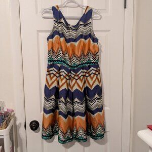 Isabel & Nina fit and flare sleeveless multi color dress with back zip size 8